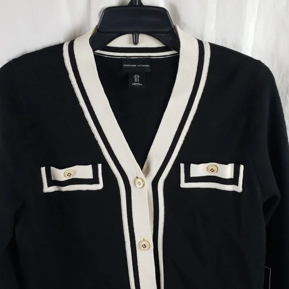 Adrienne Vittadini Women's Small Black & White Cardigan - Picture 2 of 11